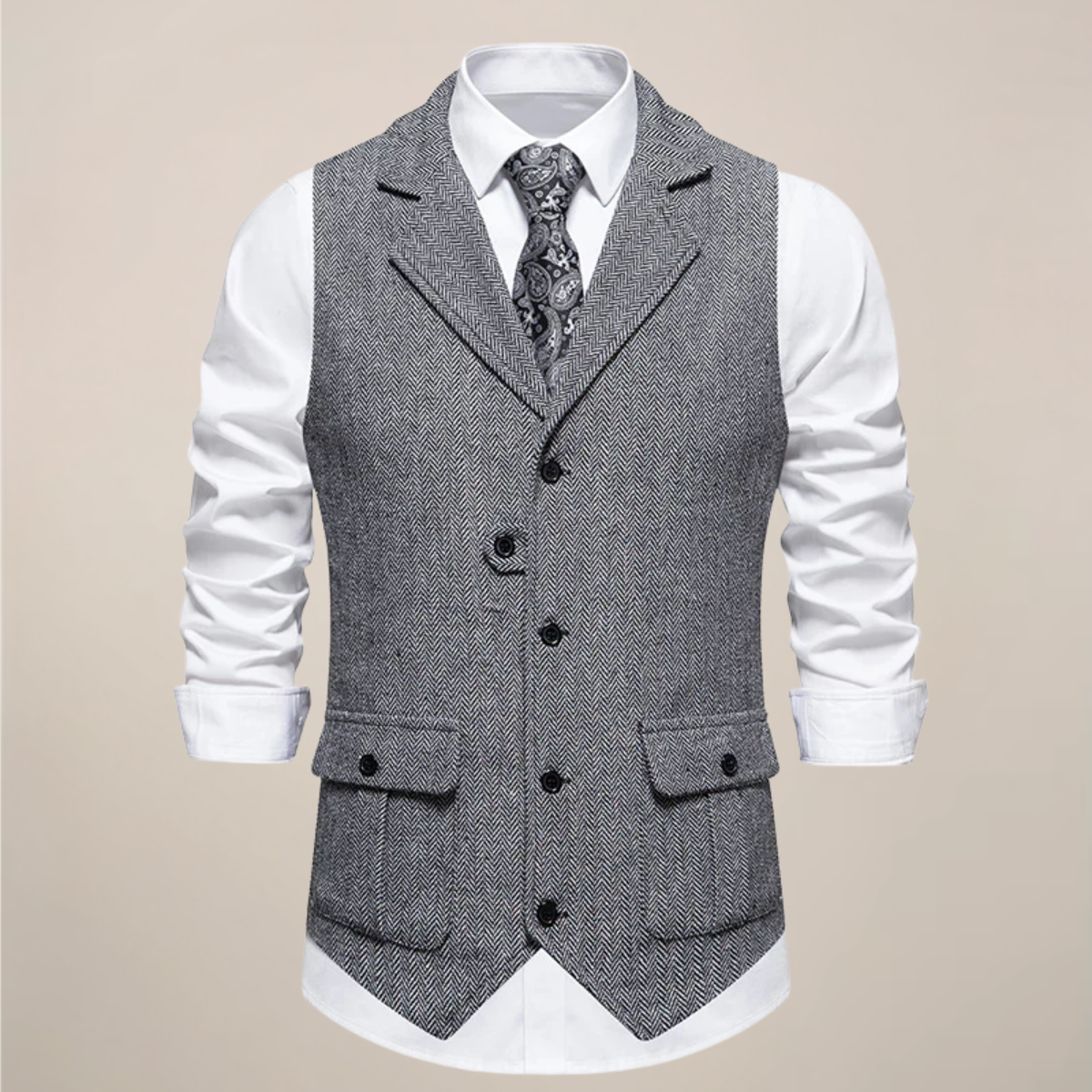 Men's Tweed Waistcoat - Stylish Notch Lapel Vest for Formal Occasions