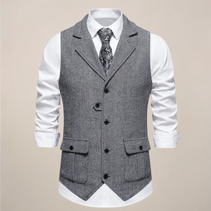 Men's Tweed Waistcoat - Stylish Notch Lapel Vest for Formal Occasions