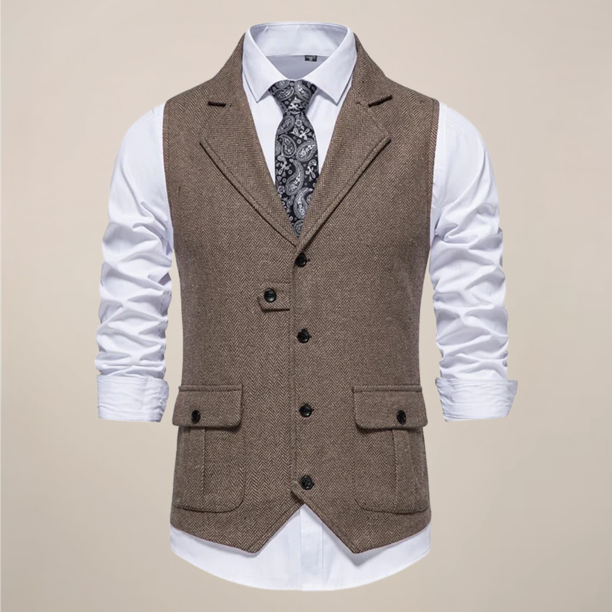 Men's Tweed Waistcoat - Stylish Notch Lapel Vest for Formal Occasions