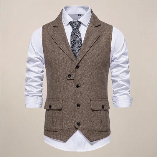 Men's Tweed Waistcoat - Stylish Notch Lapel Vest for Formal Occasions
