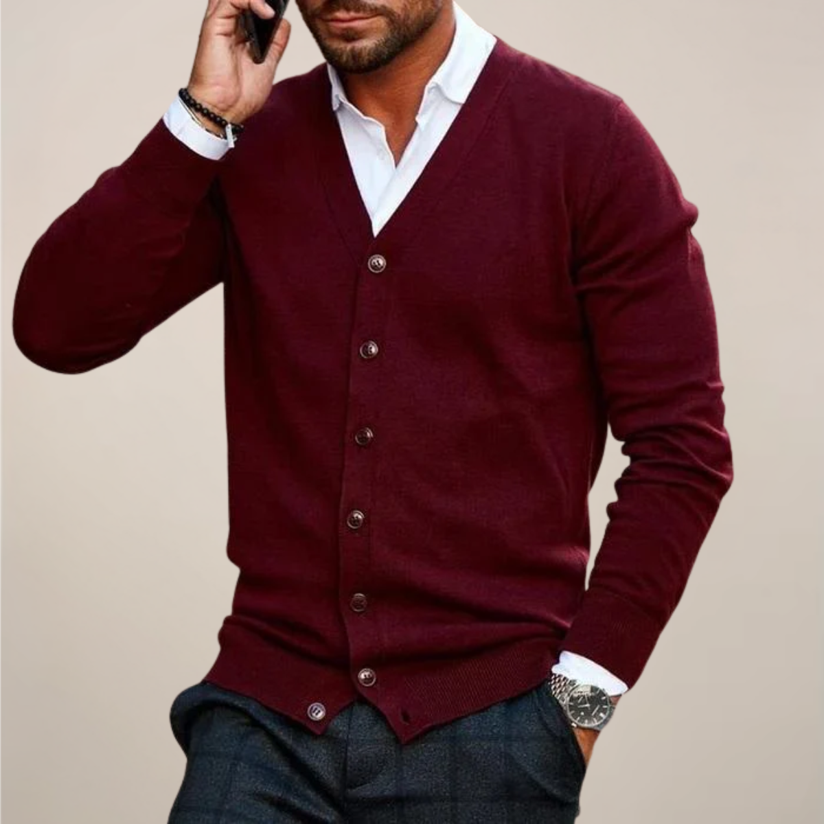 Men’s V-Neck Button Cardigan – Stylish Knitwear for Work & Events