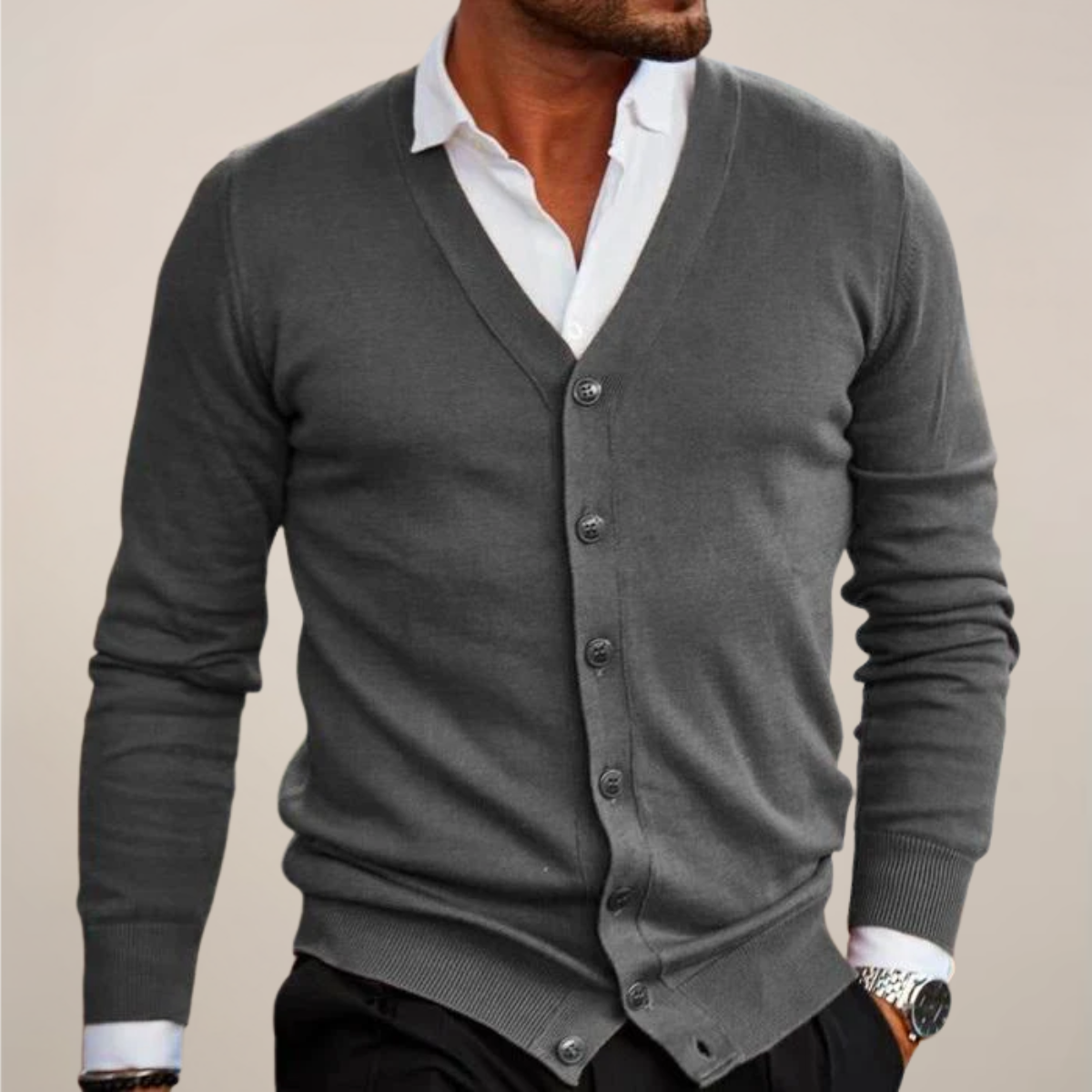 Men’s V-Neck Button Cardigan – Stylish Knitwear for Work & Events
