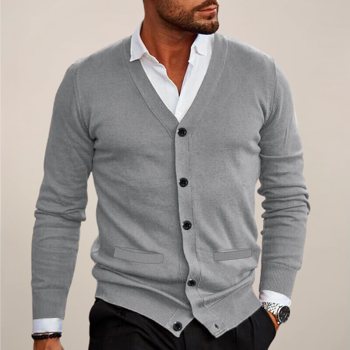 Men’s V-Neck Button Cardigan – Stylish Knitwear for Work & Events