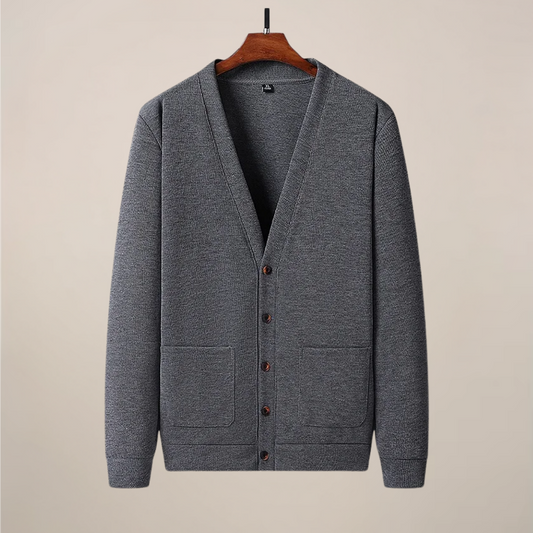 Men’s V-Neck Knit Cardigan with Pockets for Everyday Wear