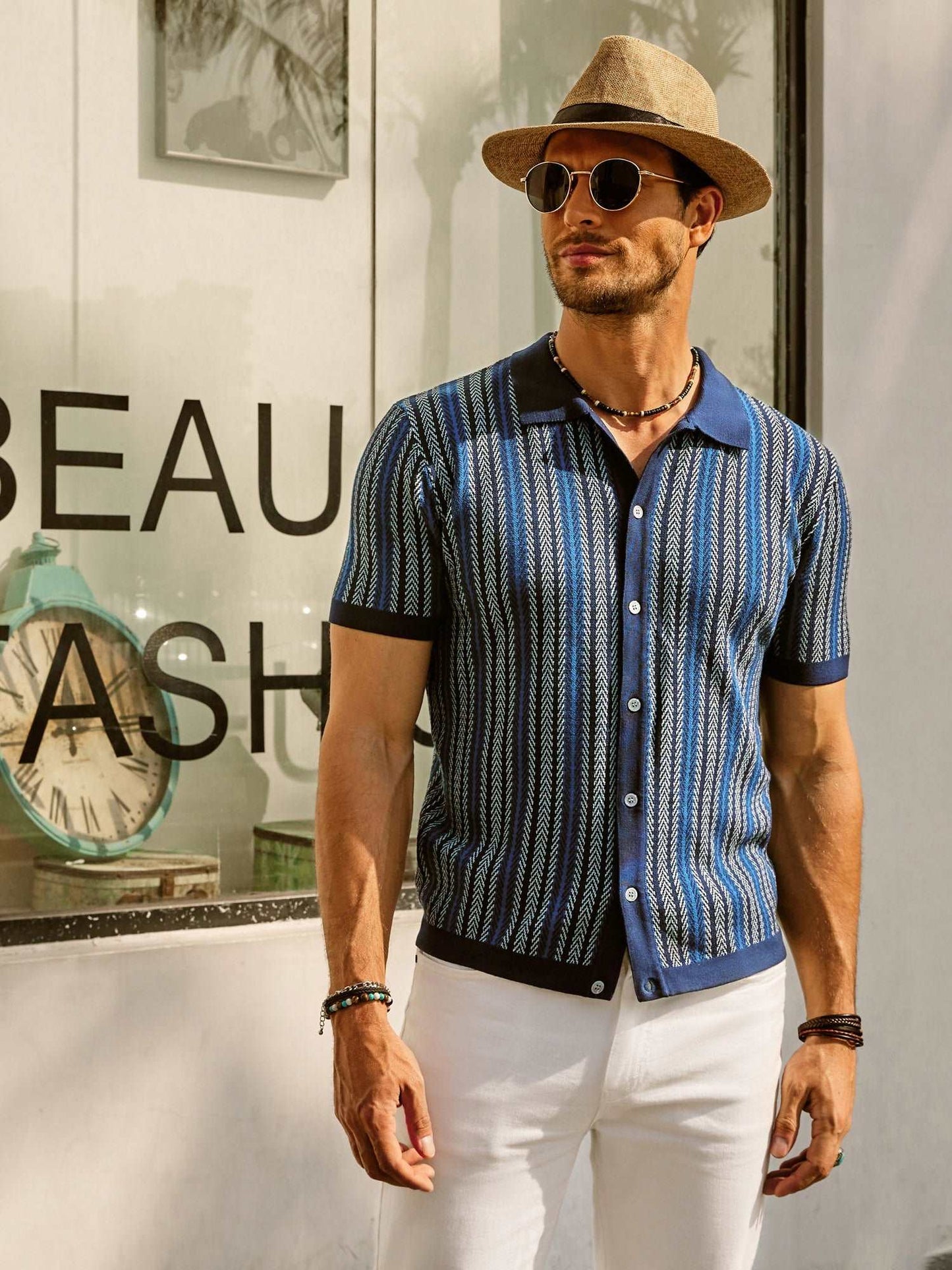 Men's Vintage Striped Polo Shirt for Everyday Wear