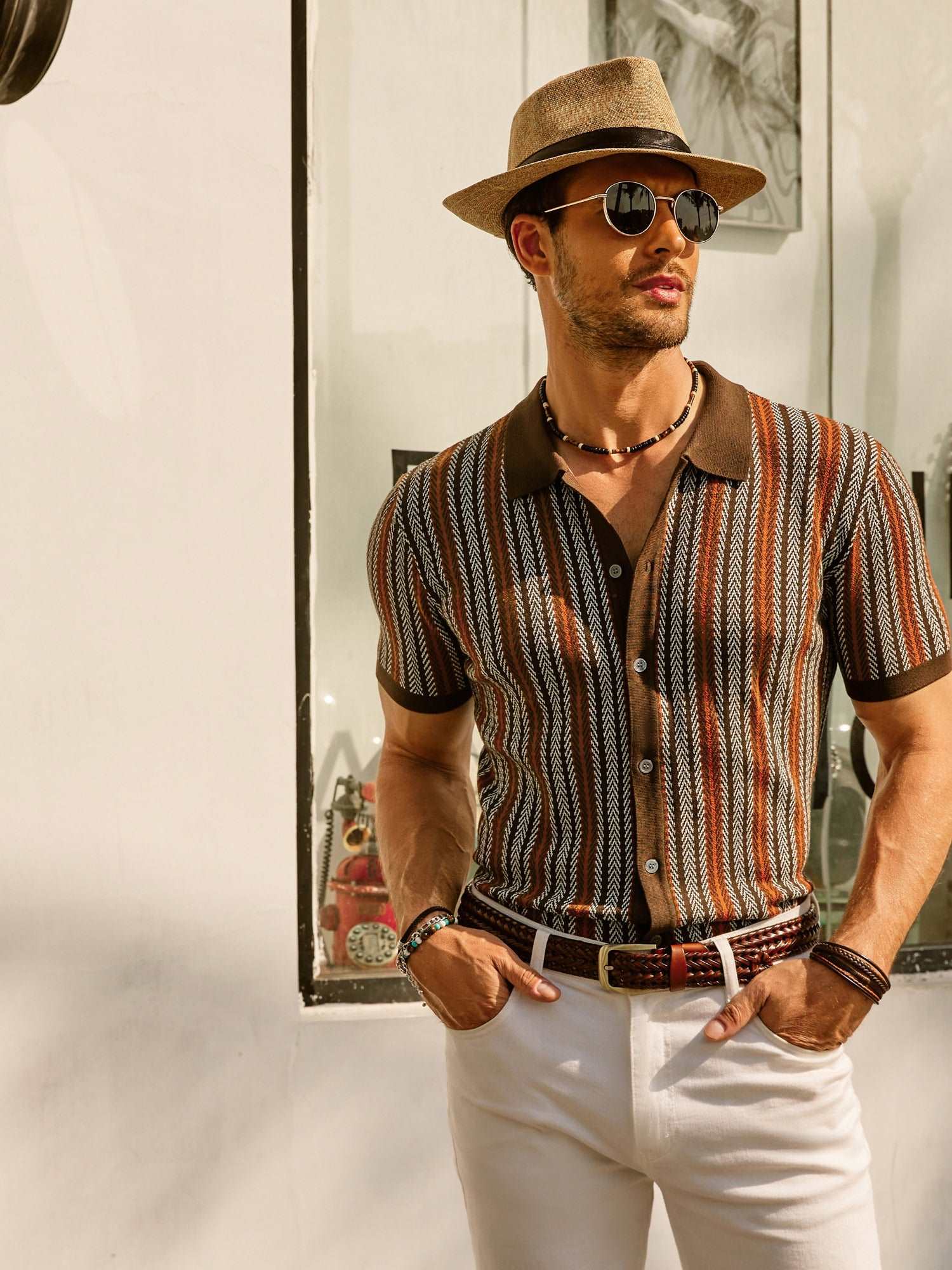 Men's Vintage Striped Polo Shirt for Everyday Wear