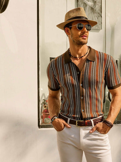 Men's Vintage Striped Polo Shirt for Everyday Wear
