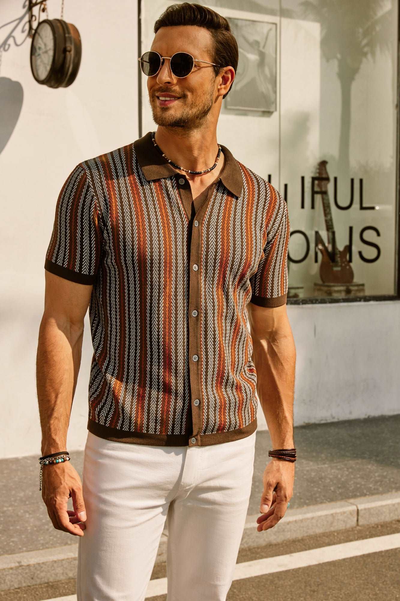 Men's Vintage Striped Polo Shirt for Everyday Wear