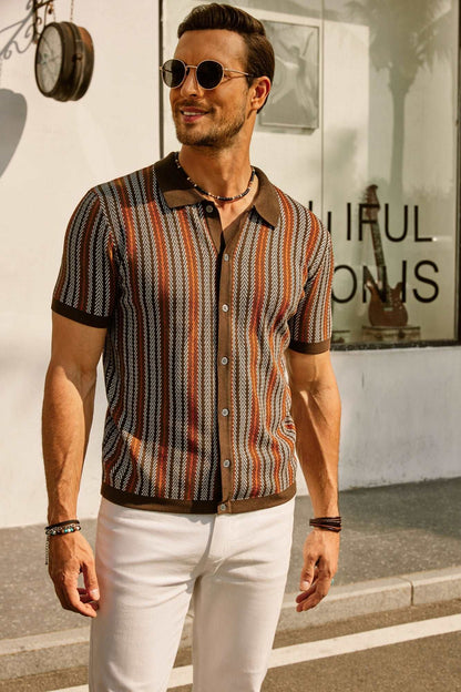 Men's Vintage Striped Polo Shirt for Everyday Wear