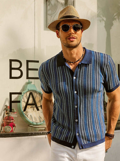 Men's Vintage Striped Polo Shirt for Everyday Wear