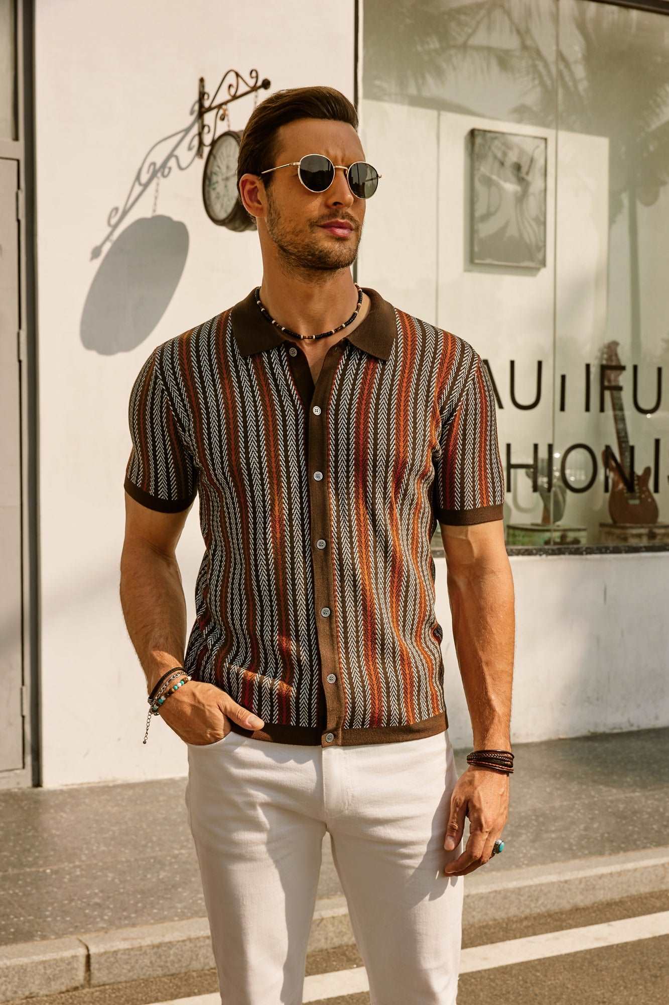 Men's Vintage Striped Polo Shirt for Everyday Wear