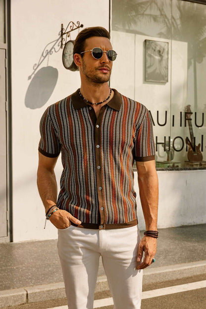 Men's Vintage Striped Polo Shirt for Everyday Wear