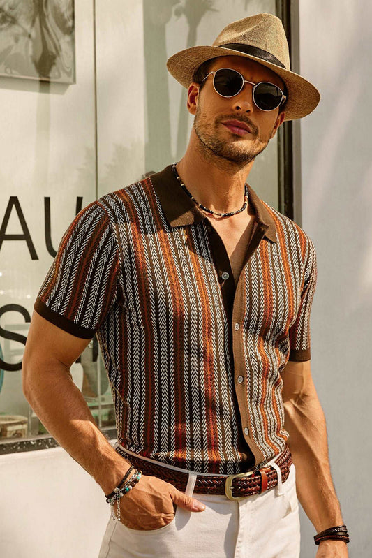 Men's Vintage Striped Polo Shirt for Everyday Wear