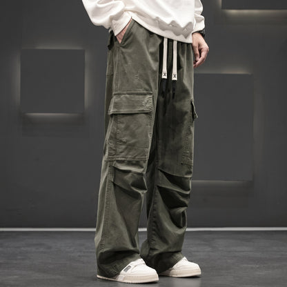 Men's Wide-Leg Cargo Trousers with Drawstring Waist