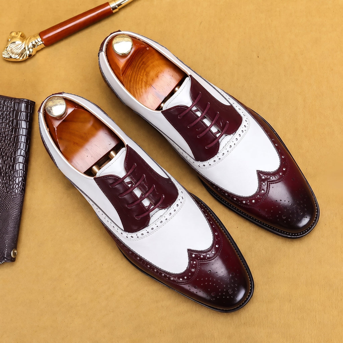 Men's Wingtip Brogue Derby Shoes Two-Tone Lace-Up Formal