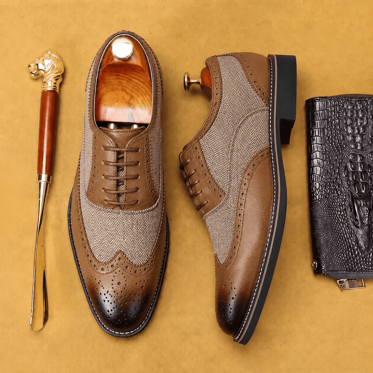 Men's Wingtip Brogue Derby Shoes Two-Tone Lace-Up Formal