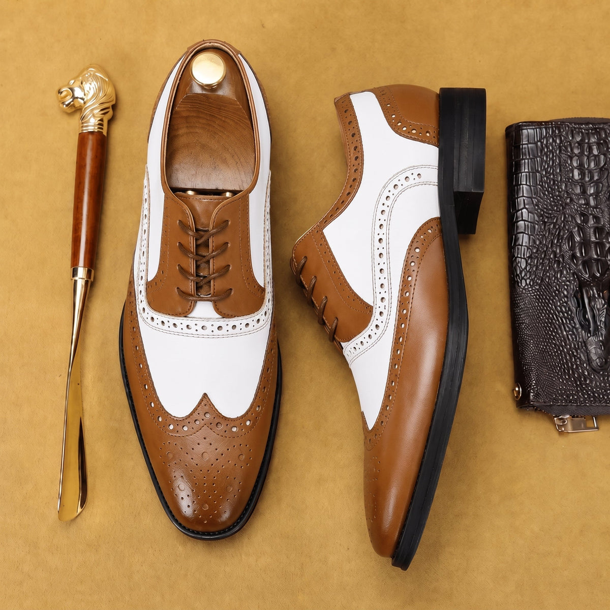 Men's Wingtip Brogue Derby Shoes Two-Tone Lace-Up Formal