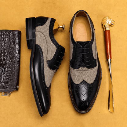 Men's Wingtip Brogue Derby Shoes Two-Tone Lace-Up Formal