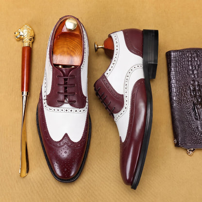 Men's Wingtip Brogue Derby Shoes Two-Tone Lace-Up Formal