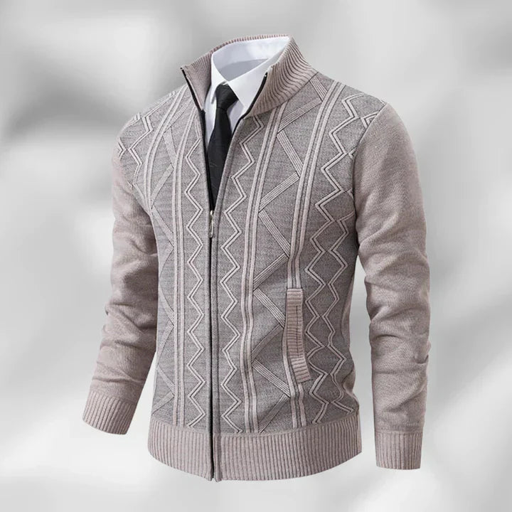 Men’s Zip-Up Cardigan - Stylish Stand Collar Layer