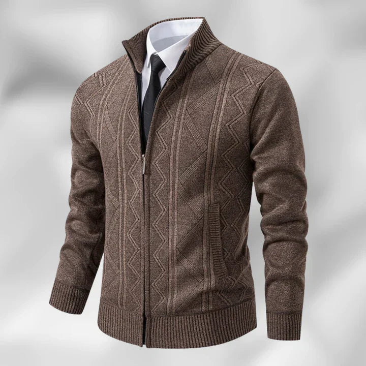 Men’s Zip-Up Cardigan - Stylish Stand Collar Layer