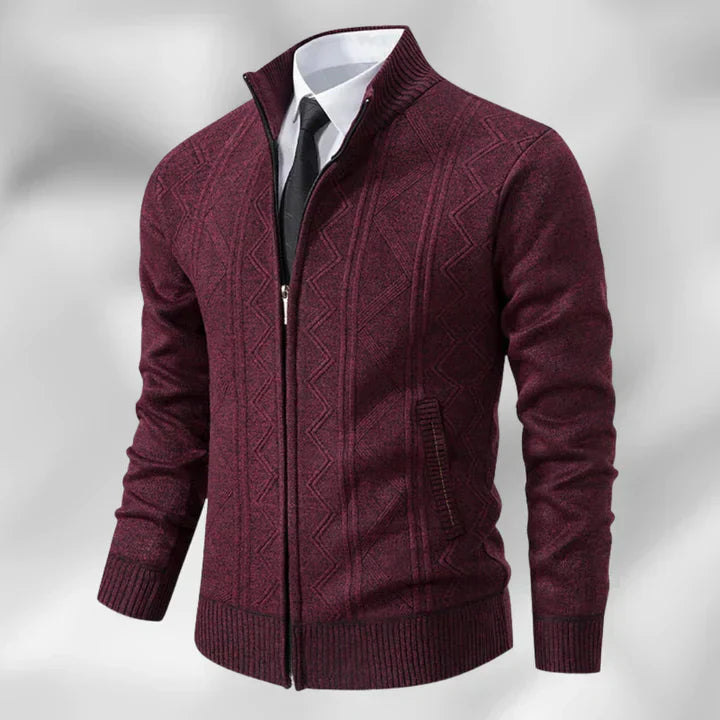 Men’s Zip-Up Cardigan - Stylish Stand Collar Layer