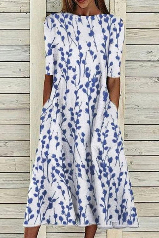 Midi Dress Women's | Botanical Print & Flared Silhouette
