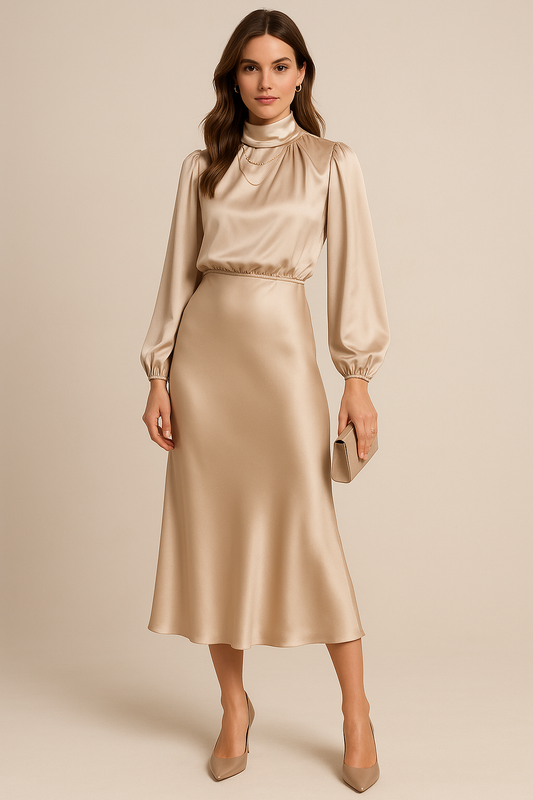 Midi Dress Women's | Elegant High Neck & Timeless Style