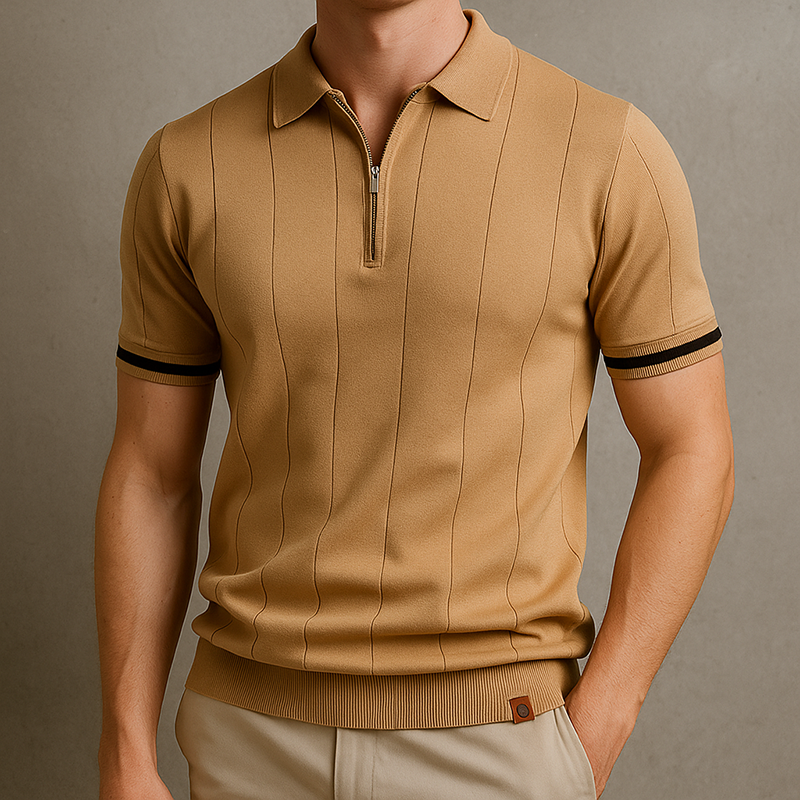 Men's Polo Shirt | Ribbed Zip-Neck Design