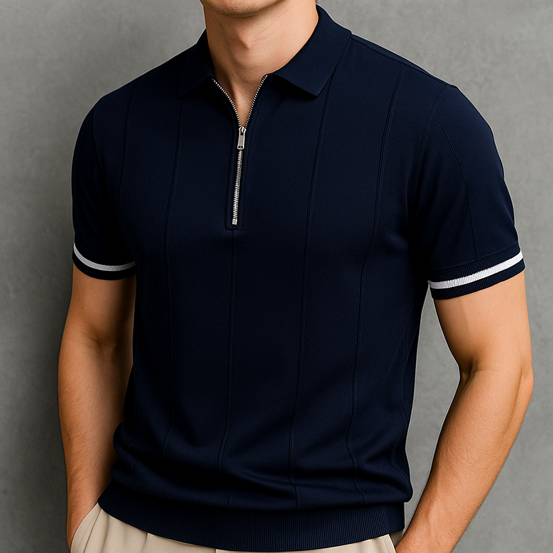 Men's Polo Shirt | Ribbed Zip-Neck Design