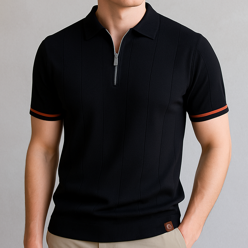 Men's Polo Shirt | Ribbed Zip-Neck Design