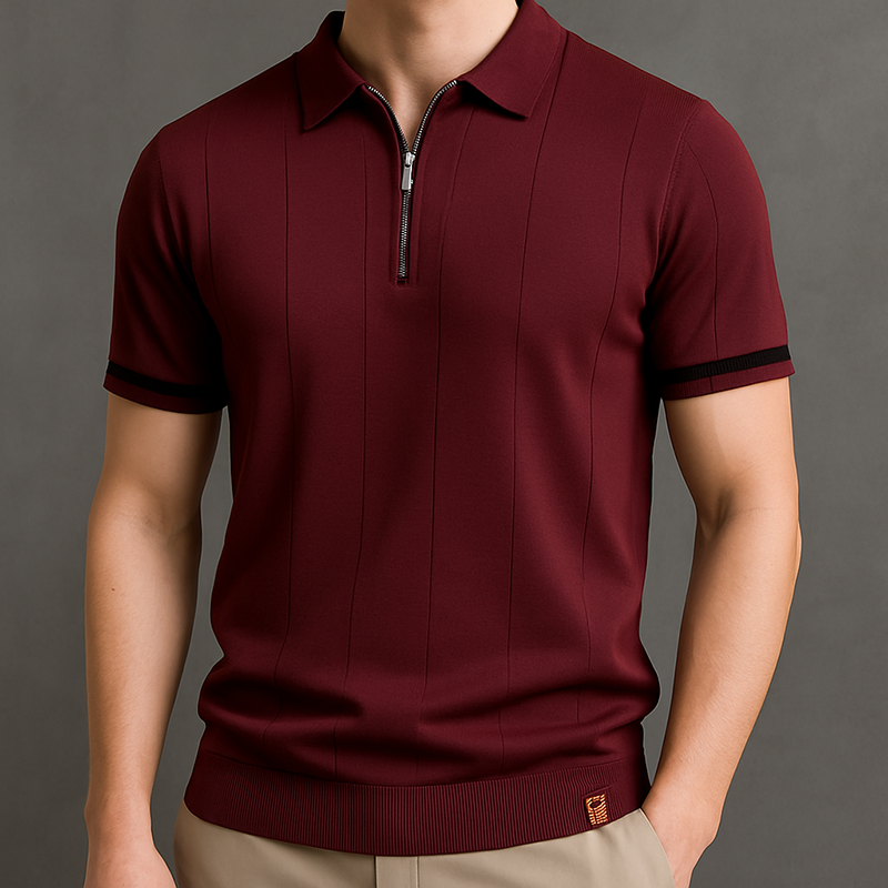 Men's Polo Shirt | Ribbed Zip-Neck Design