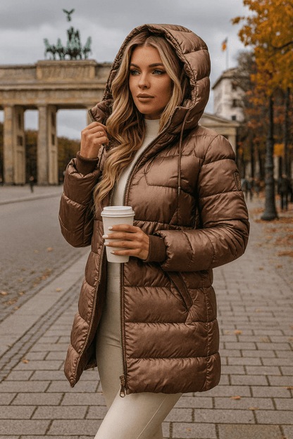 Women's Hooded Quilted Puffer Jacket Long Padded Coat 1