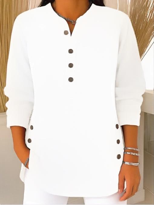 Women's Sweater Button Placket Flowing Cut Long Sleeve with Soft Knit 8
