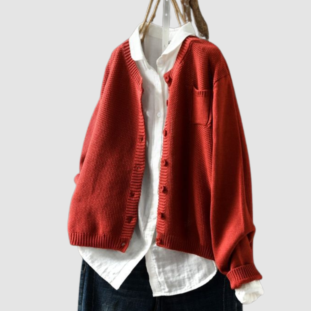 Women's Relaxed Fit Knit Cardigan Chest Pocket Jumper 6