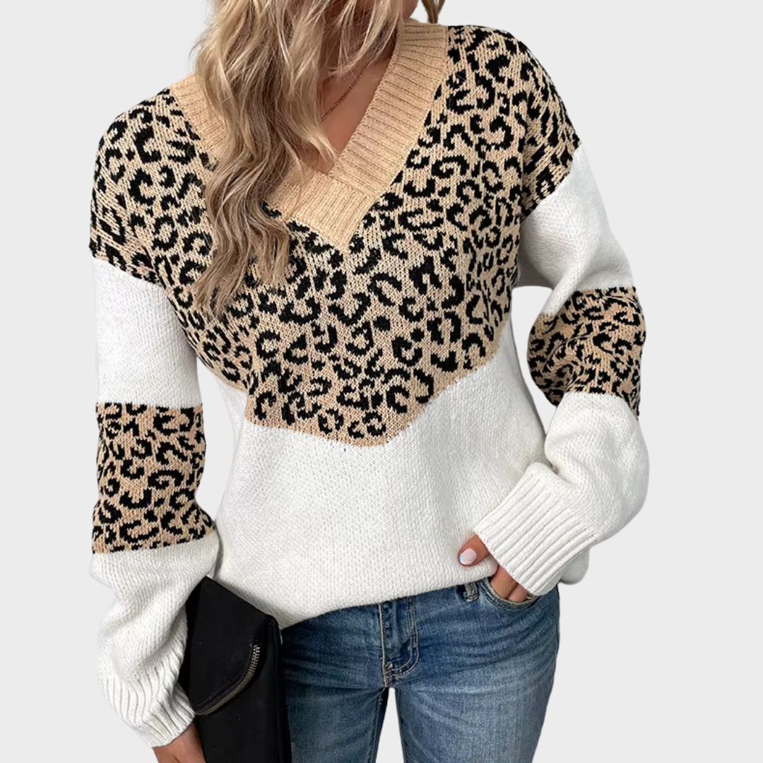 Women's Sweater | Animal Pattern & Ribbed Trim 6