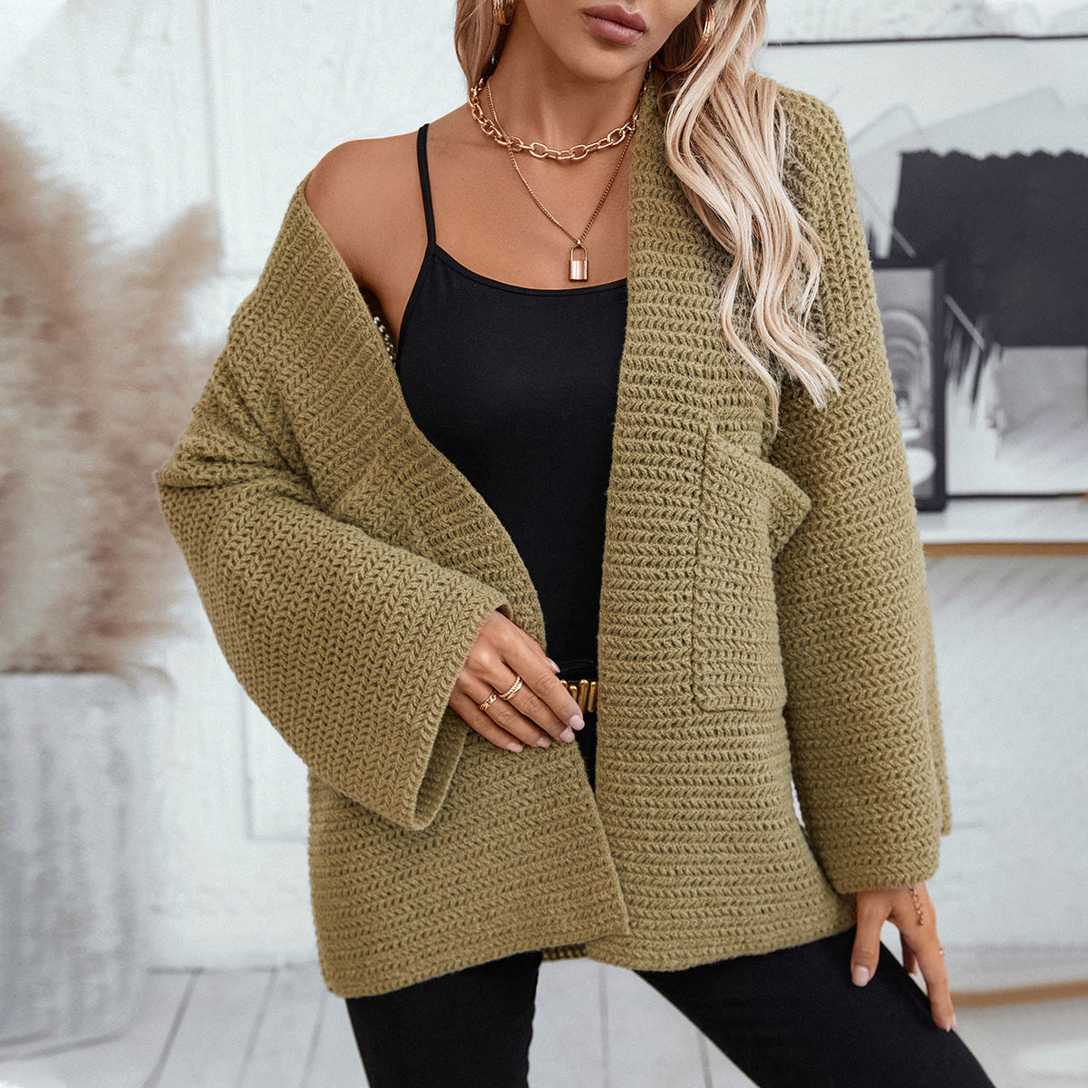 Women's Knitted Cardigan | Open Front & Large Pockets 1