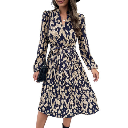 Women's A-Line Dress | Tie Belt & Long Sleeves 5