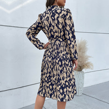 Women's A-Line Dress | Tie Belt & Long Sleeves 4