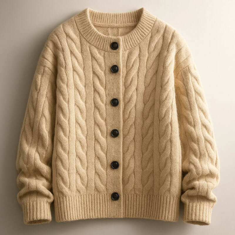 Men's Cable Knit Cardigan Button Up Ribbed Jumper Sweater 2