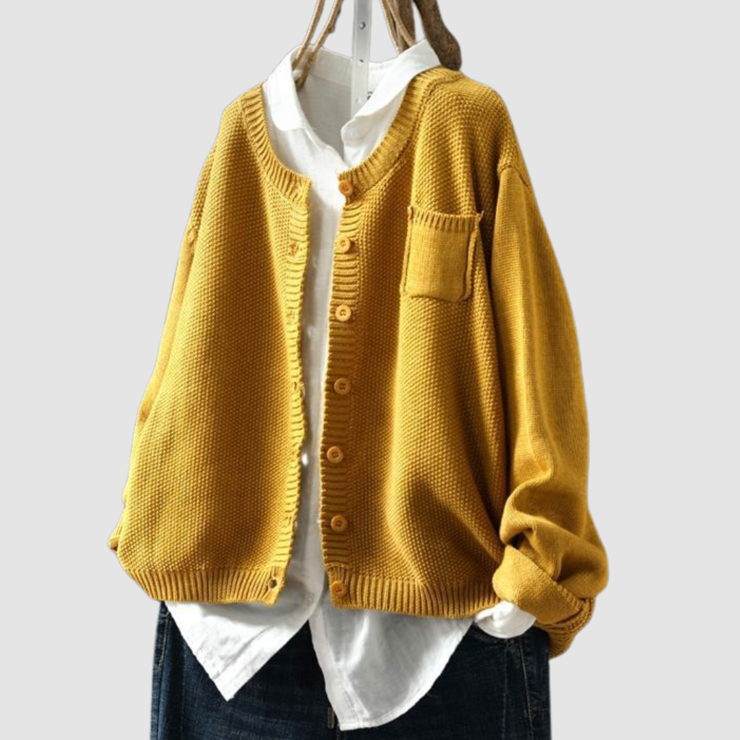 Women's Relaxed Fit Knit Cardigan Chest Pocket Jumper 2