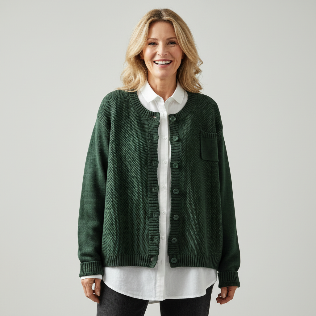 Women's Relaxed Fit Knit Cardigan Chest Pocket Jumper 8