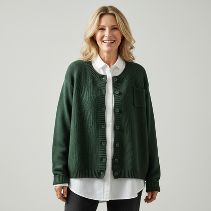 Women's Relaxed Fit Knit Cardigan Chest Pocket Jumper 8