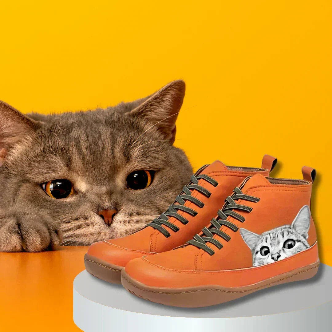 Women's Cat Design Ankle Boots Warm Lined Winter Shoes 6