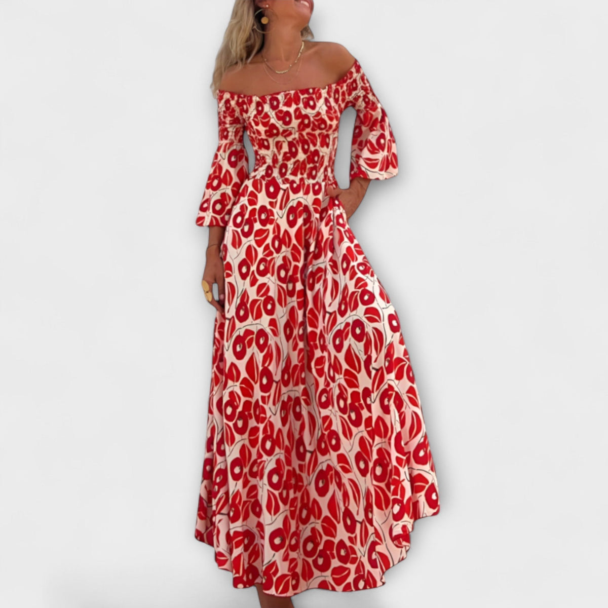 Ocean Floral Off-Shoulder Dress for Beach Days