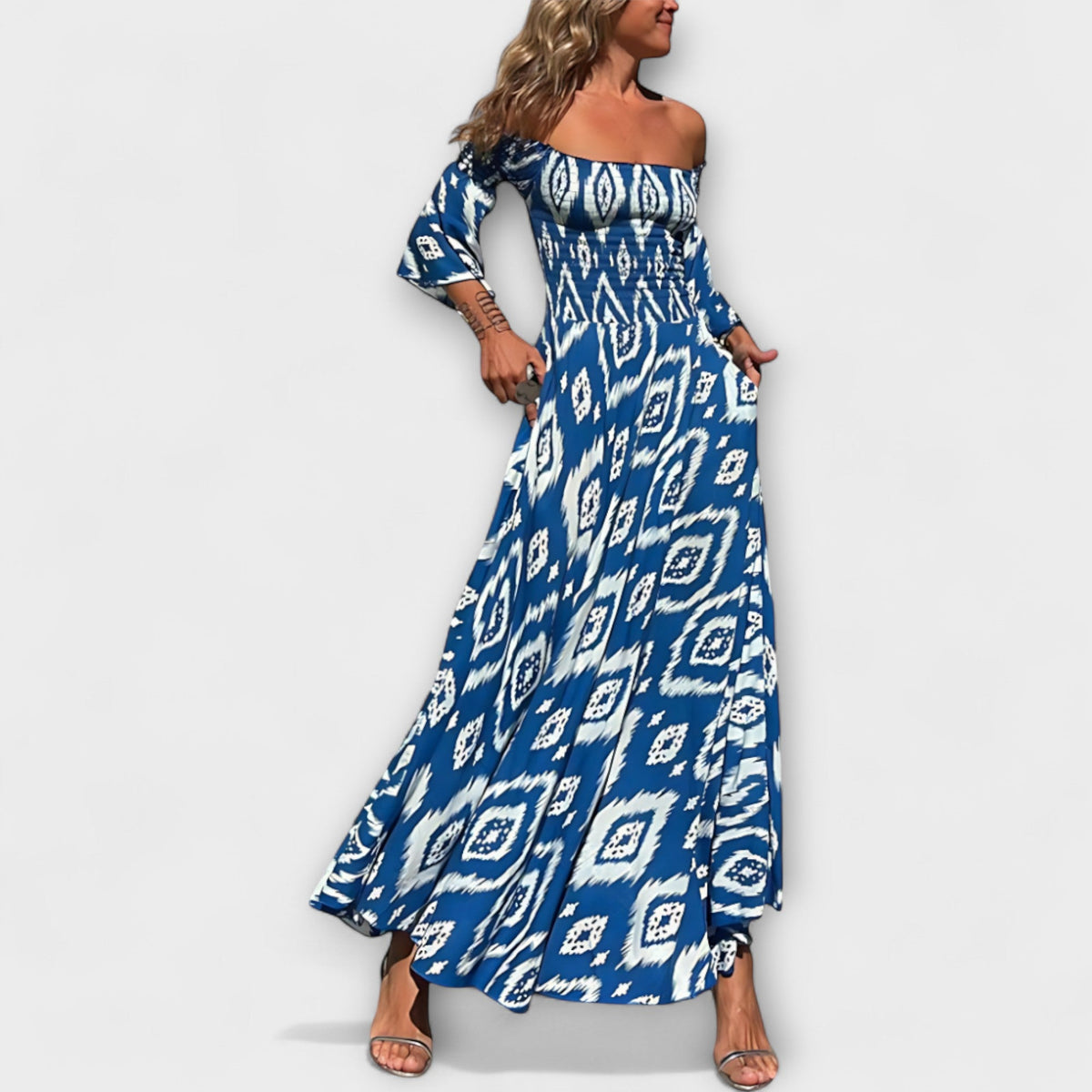 Ocean Floral Off-Shoulder Dress for Beach Days