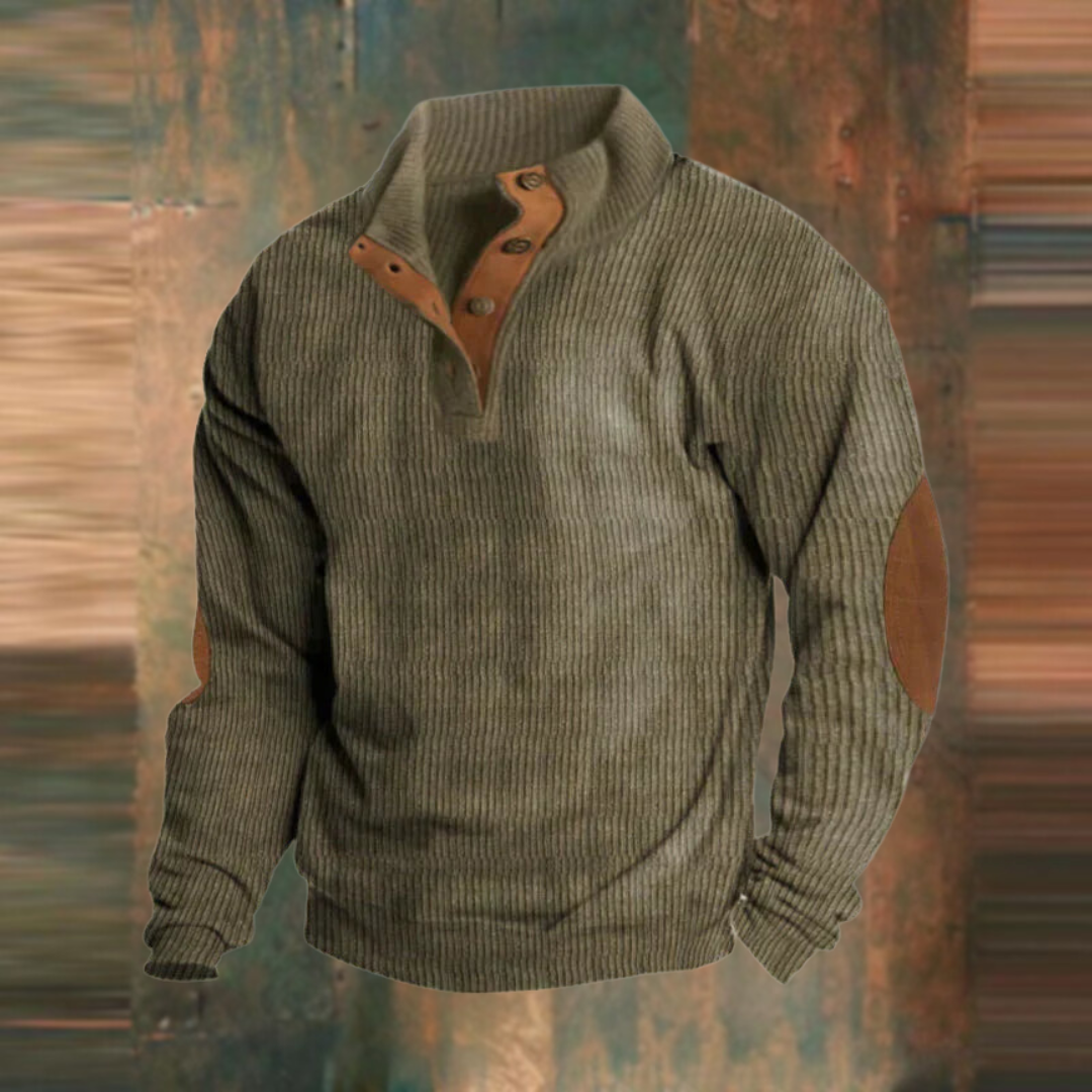 Men's Sweater | Ribbed Knit & Button Collar 1