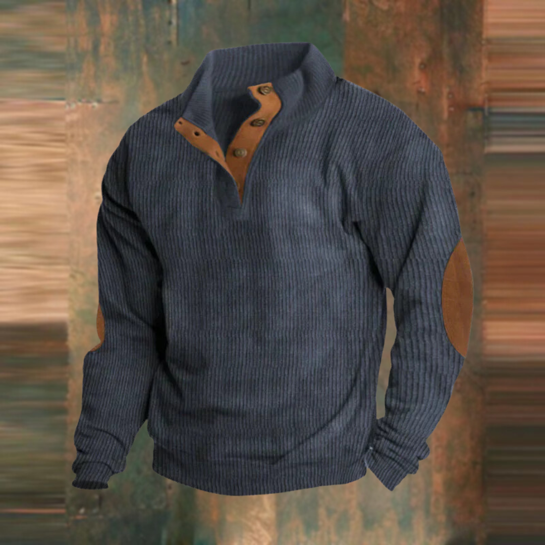 Men's Sweater | Ribbed Knit & Button Collar 2
