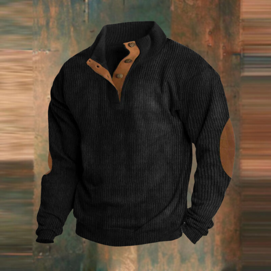Men's Sweater | Ribbed Knit & Button Collar 5
