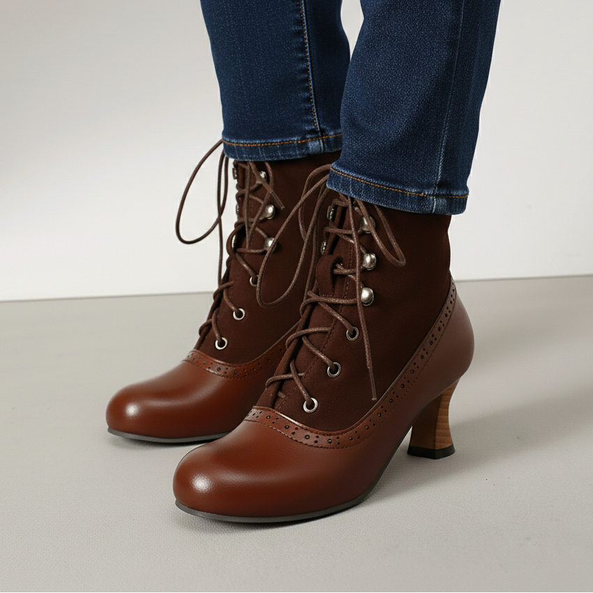 Women's Lace Up Heeled Boots Ankle Booties Secure Fit 7